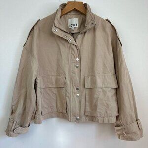 ICHI Bazoza Oversized Utility Jacket Coat Size 36 S Doeskin Beige Neutral